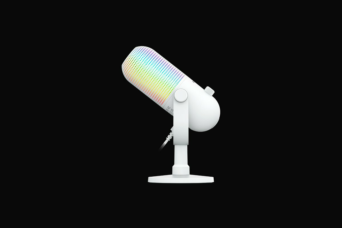 Razer Seiren V3 Chroma - RGB USB-Mikrofon - Supernieren Kondensator-Mikrofon mit Tap-to-Mute (Reaktive Beleuchtung, Digitaler Verstärkungsbegrenzer und integrierter Schockdämpfer) Weiß
