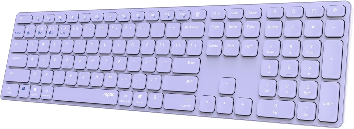 Rapoo E9800M Keyboard Dual Wireless BT + RF Aluminium Purple DE Layout