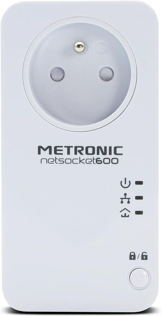 Metronic 495467 Netsocket Duo Powerline CPL-Steckdose, 600 Mbit/s, 1× Fast Ethernet 100 Mbit/s, Steckdose Typ E (FR)
