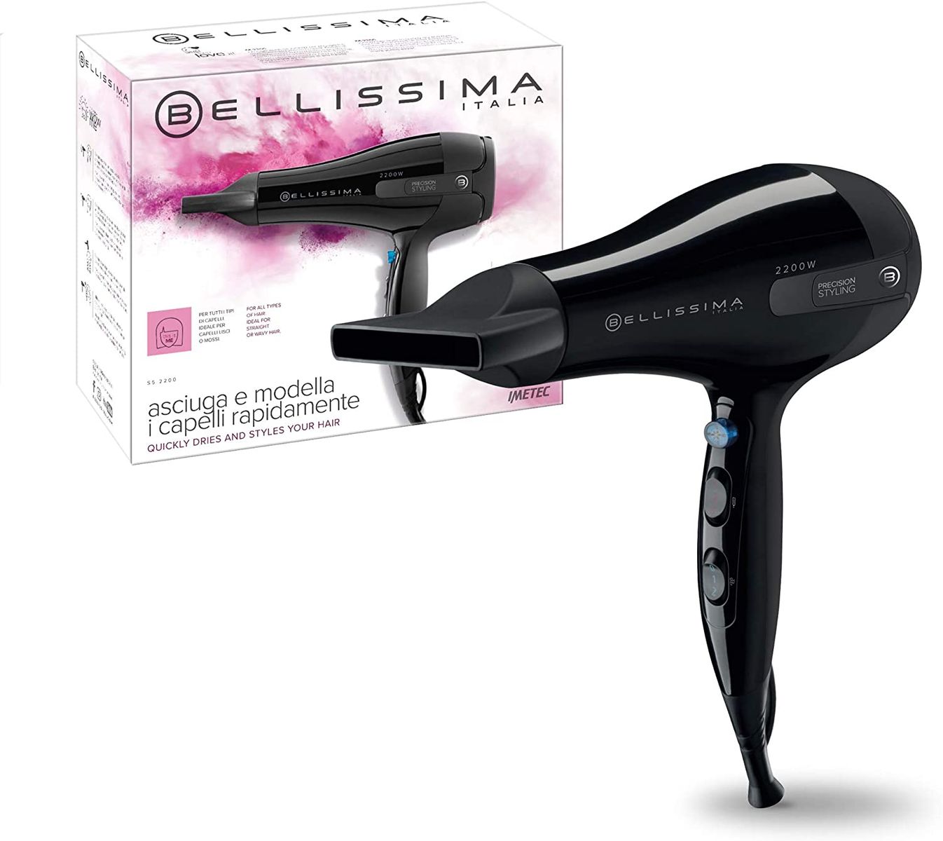 Imetec Bellissima S5 2200, hair dryer, 2200 W, for fast drying and long-lasting styling, 8 fan and temperature settings, cooling setting Llongueras Bellissima S5 2200