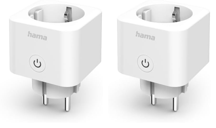 Hama 00176937 WLAN Steckdose, Matter Smart Home, WLAN-gesteuert, App & Sprachsteuerung, Verbrauchsmessung, Zeitschaltuhr, 3680 W, Weiß, Packung mit 2
