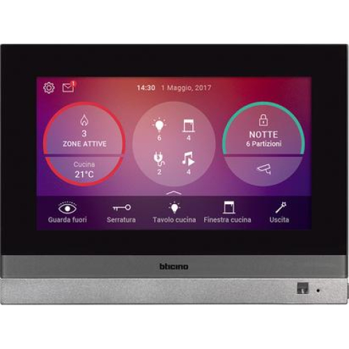BTICINO, 7 Video-Hausstation mit Touchscreen Monitor, MyHOME Zentrale mit WLAN/LAN und Smartphone Anbindung, 3488 Schwarz