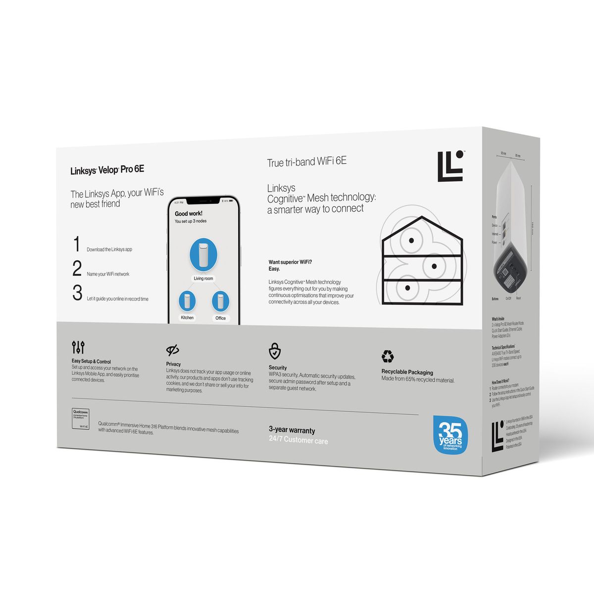 Linksys Velop Pro WiFi 6E Mesh-System MX6202-KE – Cognitive Mesh-Router mit 6-GHz-Band-Zugriff und 5,4 Gbit/s – Mesh-Abdeckung für bis zu 550 m² und 400 Geräte – 2er-Pack Linksys Velop Pro WiFi 6E Mesh-System MX6202-KE – Cognitive Mesh-Router mit 6-GHz-Band-Zugriff und 5,4 Gbit/s – Mesh-Abdeckung für bis zu 550 m² und 400 Geräte – 2er-Pack