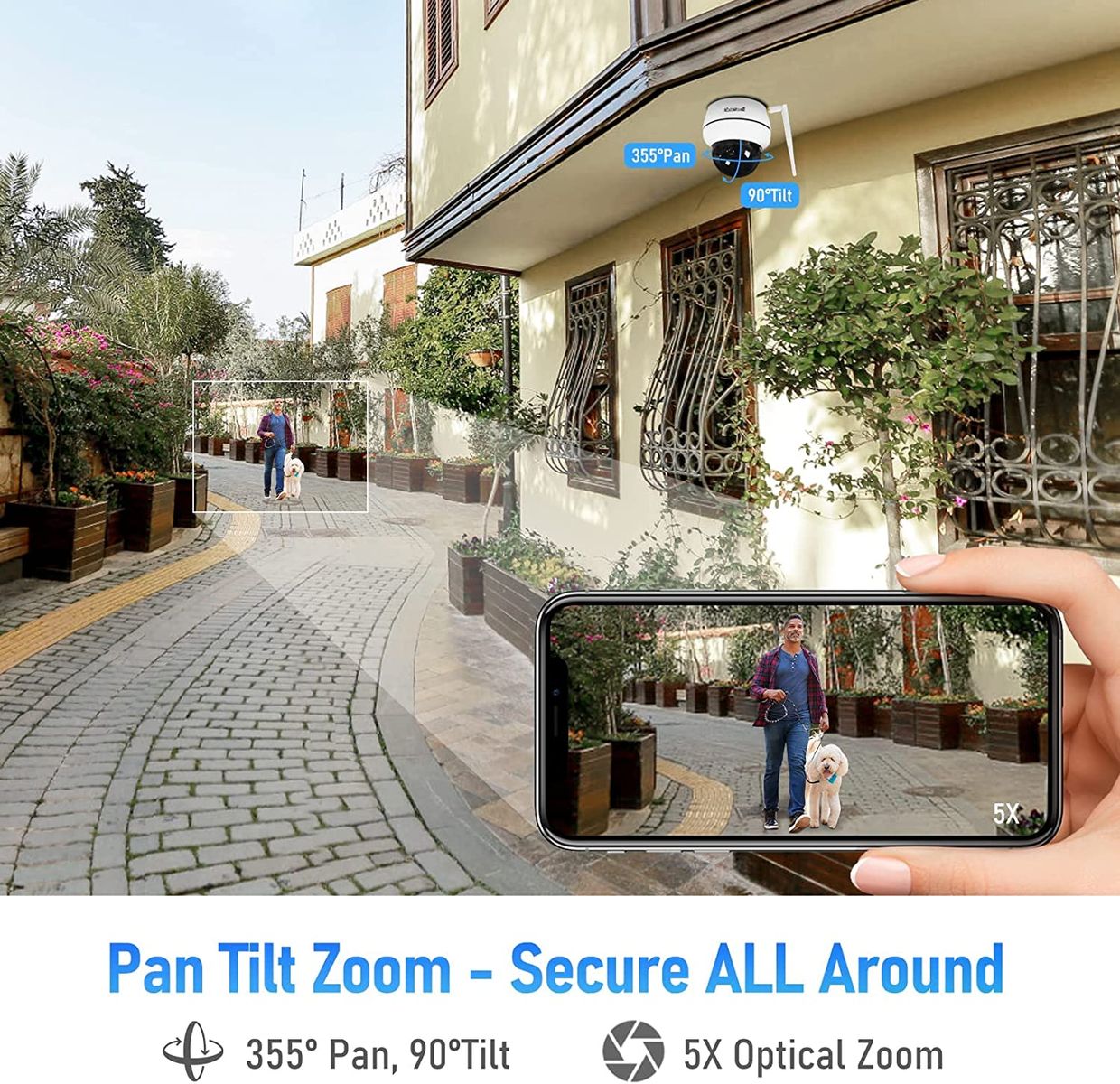 JideTech PTZ WiFi Überwachungskamera aussen,5MP Dome IP Auto Tracking Kamera mit 5X Optischer Zoom,2 Wege Audio,IP66 wasserdicht, 30M Nachtsicht,Unterstützung 128G SD Karte, P1 Plus-5MP-WF P1 Plus-5x-5MP WIFI Single