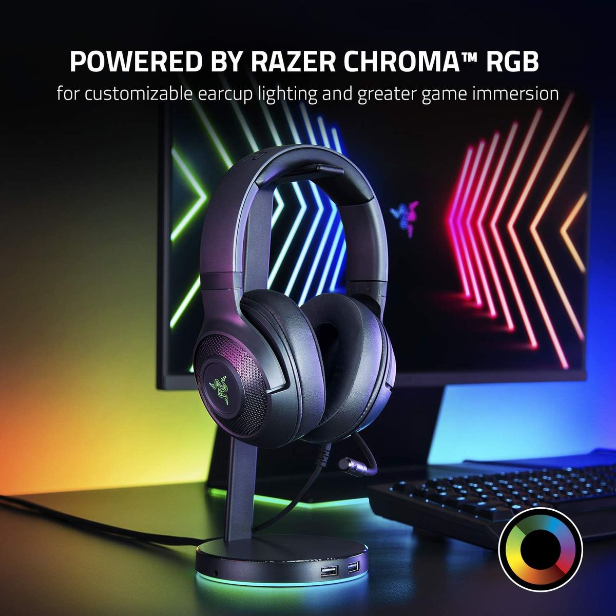Razer Kraken V3 X Gaming Headset, 7.1 Surround Sound, Triforce 40mm Treiber, Faltbares HyperClear Nierenmikrofon, Chroma RGB Beleuchtung für PC, Classic Black