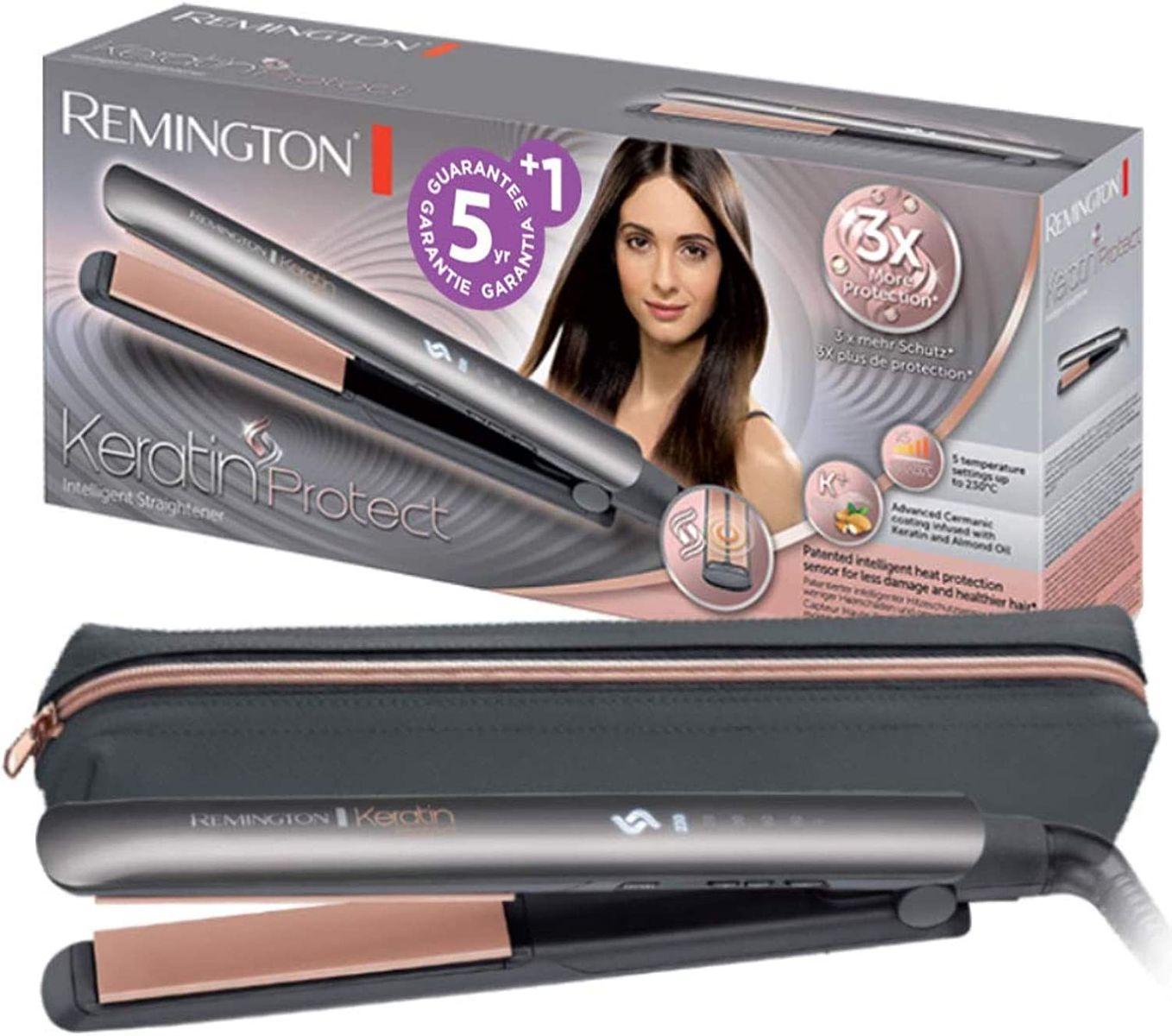 Remington Glätteisen Keratin Protect (patentierter Hitzeschutzsensor für 3x mehr Schutz vor Haarschäden -misst konstant den Feuchtigkeitsgehalt im Haar) Digitales Display, 160-230°C, Haarglätter S8598 Haarglätter Protect