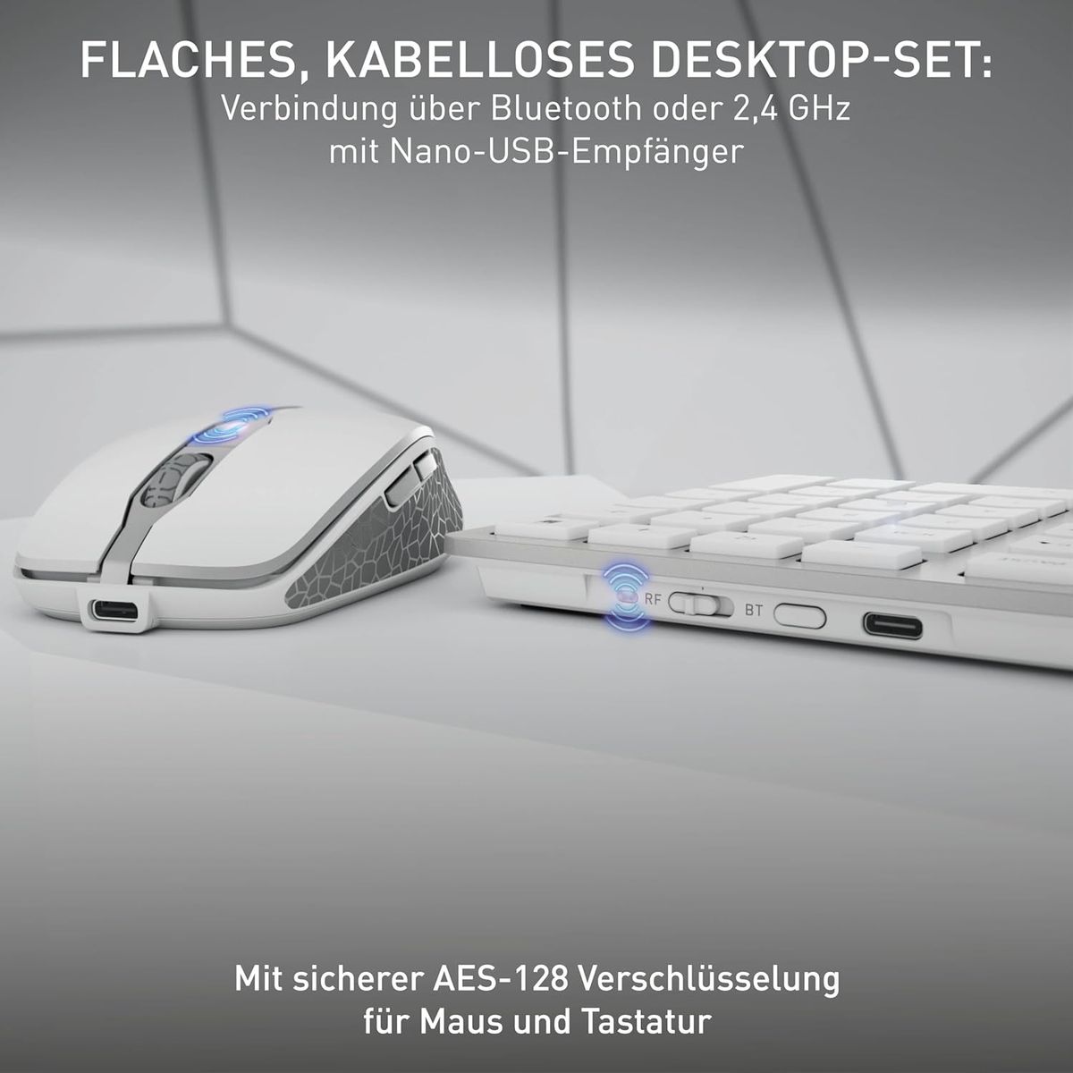CHERRY DW 9100 SLIM Tastatur Maus enthalten Universal RF Wireless + Bluetooth Silber - (DEU Layout - QWERTZ)