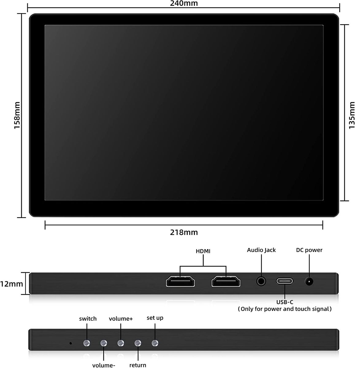Thinlerain 10.1" Portable Touchscreen Monitor IPS FHD 1920x1200 HDMI 16:10 for Notebook