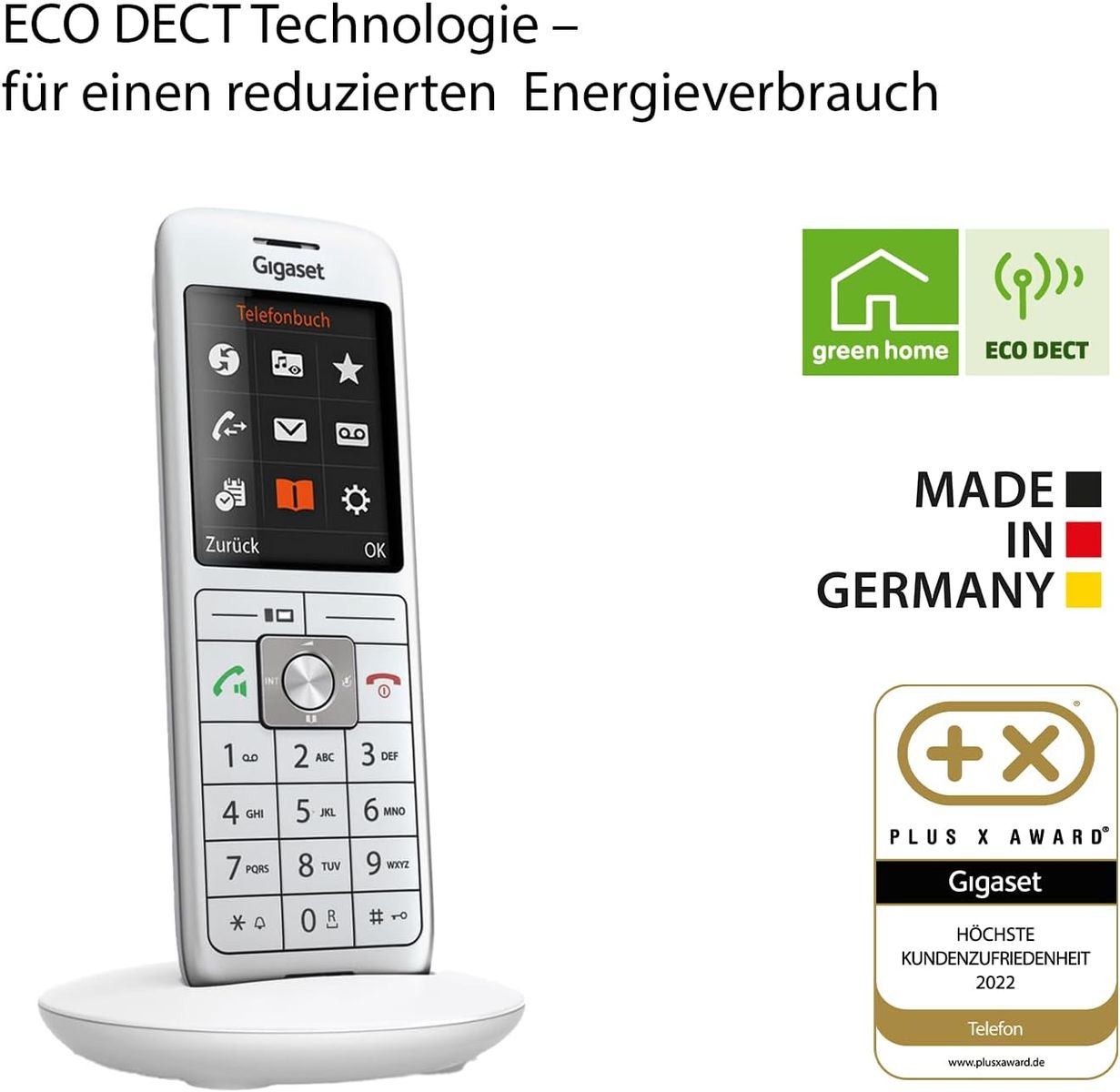 Gigaset CL660HX - design DECT-Mobilteil mit Ladeschale - Fritzbox-kompatibel - hochwertiges Schnurloses Telefon für Router und DECT-Basis, weiß