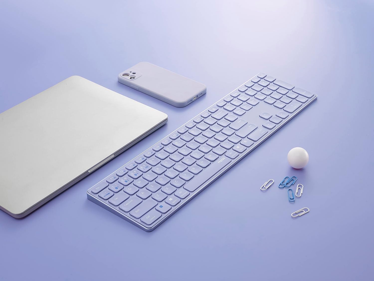 Rapoo E9800M Keyboard Dual Wireless BT + RF Aluminium Purple DE Layout