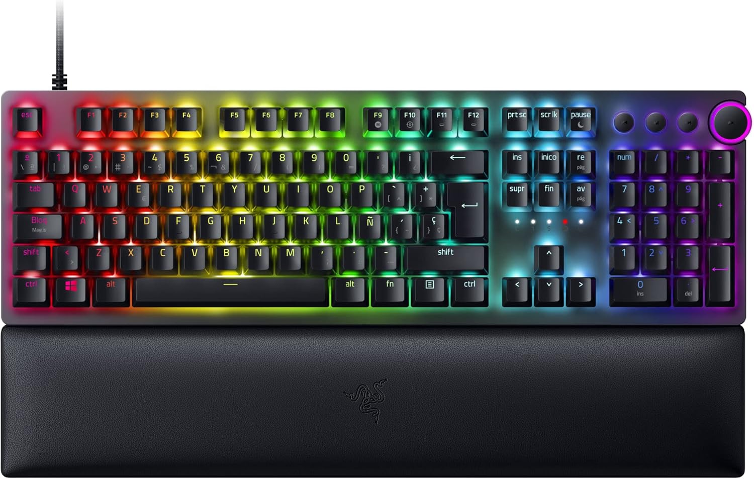 Razer Huntsman V2 (Purple Switch) - Praktisch latenzfreie optische Gaming-Tastatur (Handballenauflage, Controller, 4 Medientasten, Doubleshot PBT-Tastenkappen Schwarz - (ESP Layout - QWERTY)
