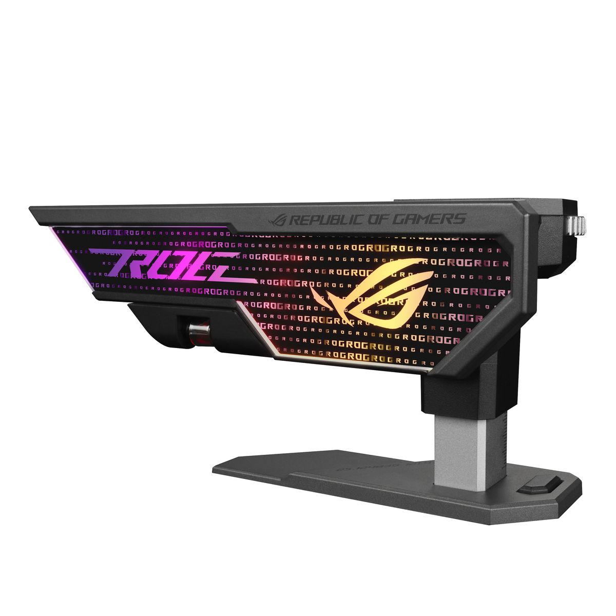 ASUS ROG Herculx Grafikkartenhalter, Universal, höhenverstellbar 72–128 mm, werkzeuglos, 3D-ARGB RGB, Thermoplast & Zink, Schwarz/Grau