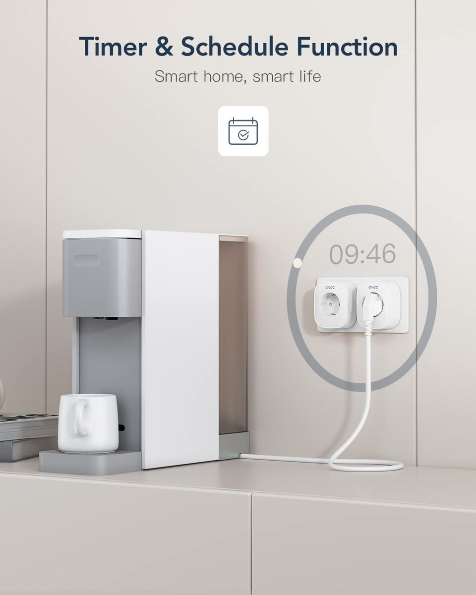 GNCC WLAN Steckdose mit Stromverbrauch, Alexa Steckdose 4er Pack, , Smart Steckdose Kompatibel mit Alexa & Google Home, Fernbedienung, Sprachsteuerung, 16A, Weiß