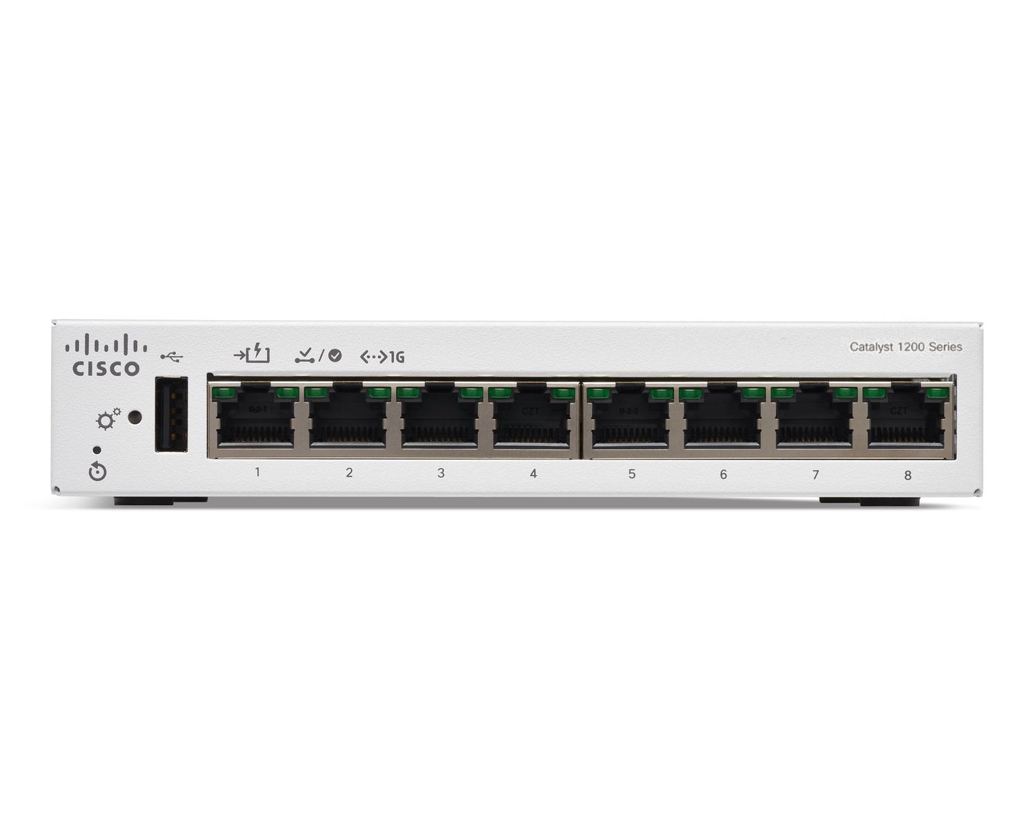 Cisco C1200-8T-D Managed L2/L3 Switch, 8x Gigabit RJ45 (10/100/1000), AC-Netzteil, Metallgehäuse, Weiß