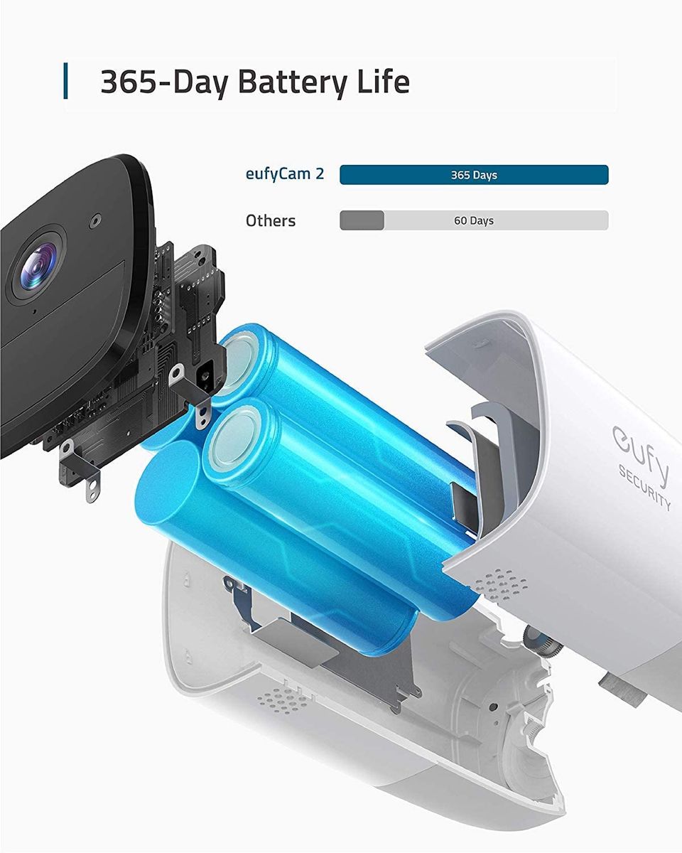 Eufy Security eufyCam 2 wireless home security cameras, 365 days battery life, HD 1080p, IP67, night vision, compatible with Amazon Alexa, 2 camera kit
