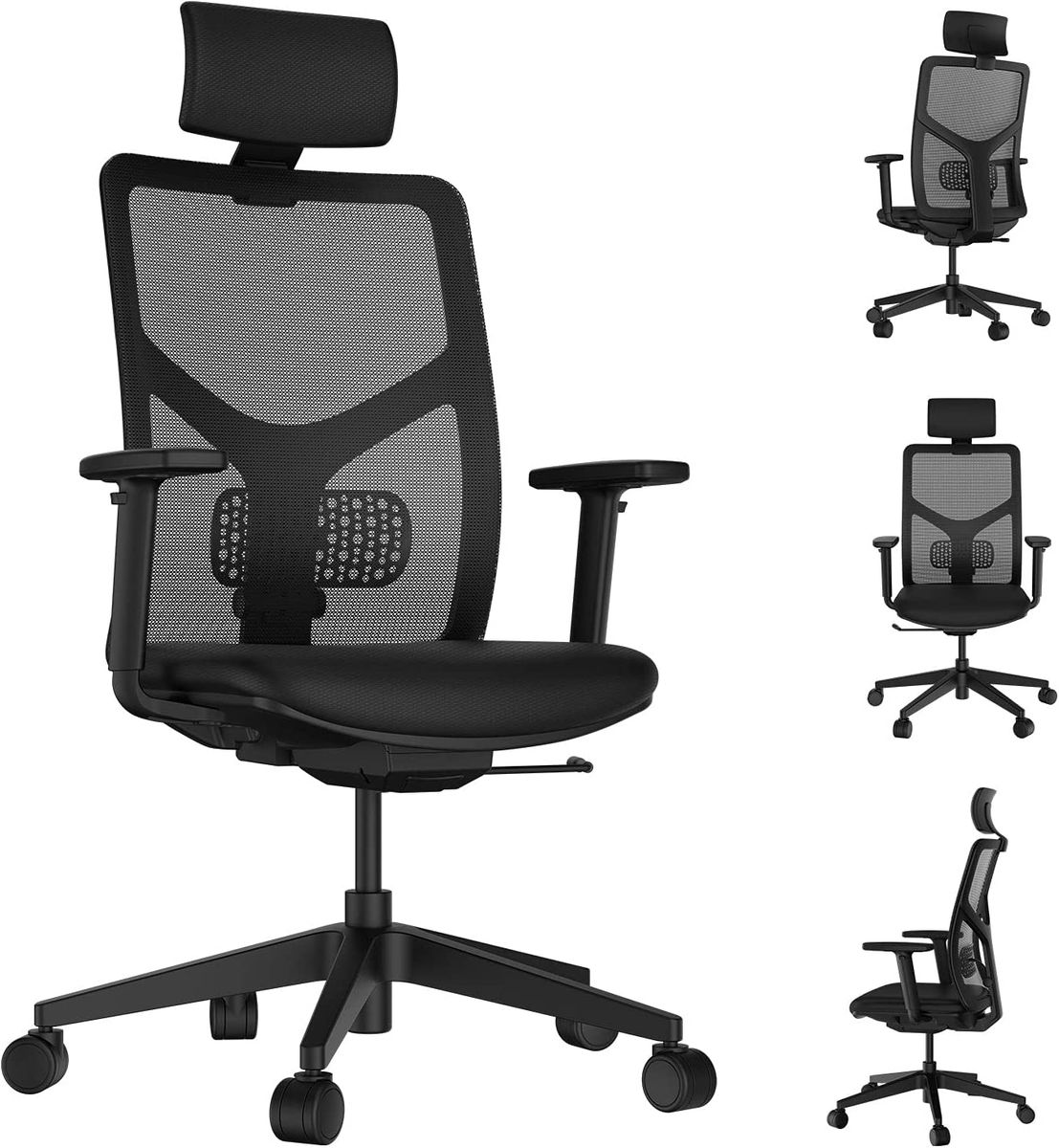 KLIM K400 Office Chair - Ergonomischer Bürostuhl + Weiches Sitzkissen &  Stoff + Inklusive Kopfstütze + Max 135 kg & 180 cm + Verstellbarer Stuhl  für