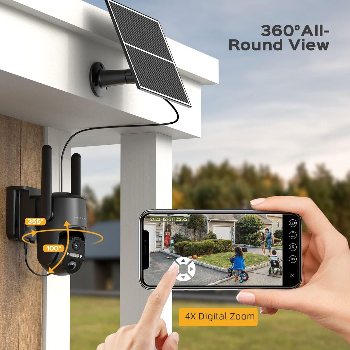 Lemnoi 3G/4G LTE Überwachungskamera Aussen Akku mit SIM Karte und SD Karte, 2K PTZ Kabellos Solar Kamera Outdoor mit Solarpanel, Farb-Nachtsicht, 355°/100° Schwenkbar, PIR Erkennung, Wasserdicht