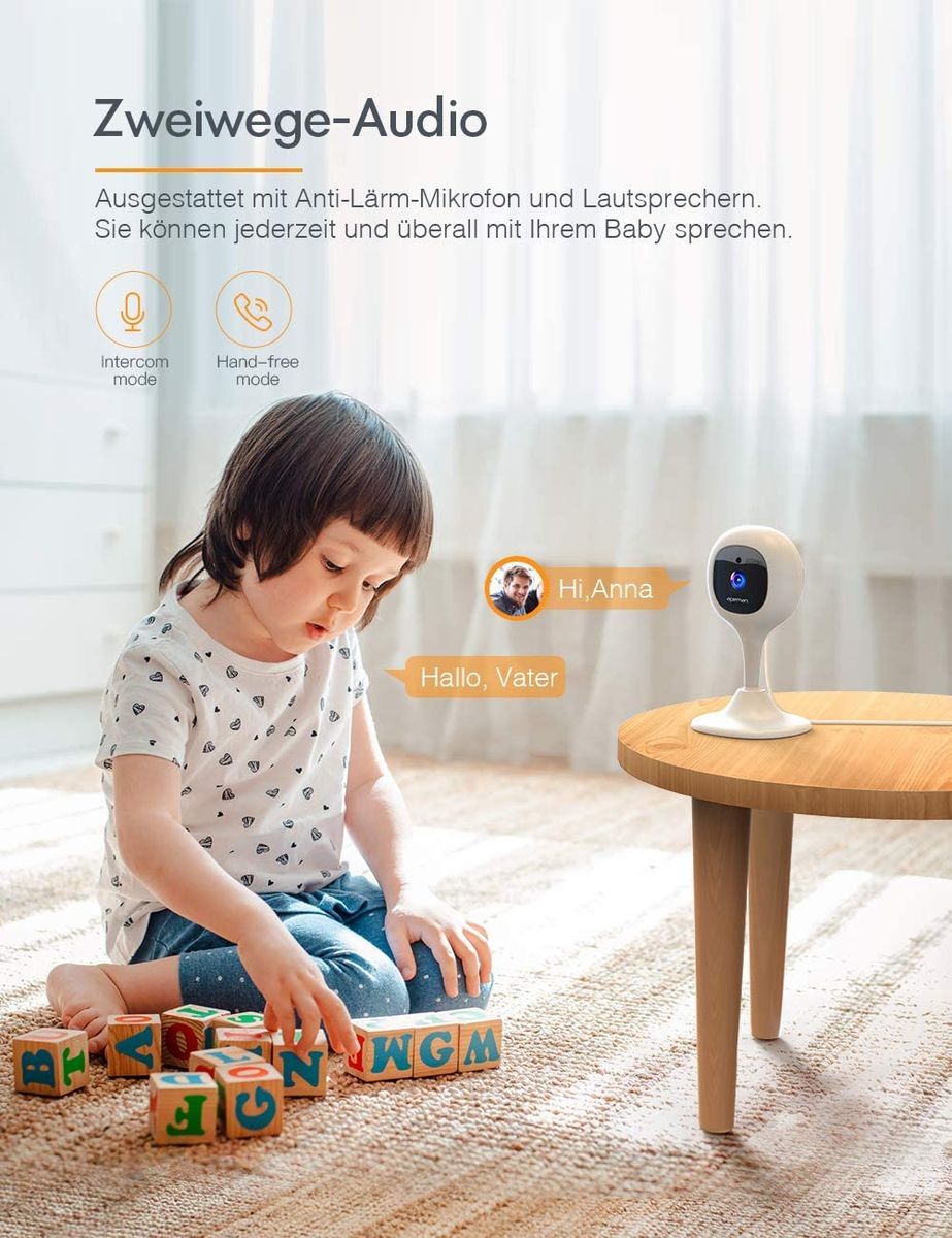 Apeman 1080P Wi-Fi Camera Baby Monitor Camera Security Cameras Night Vision Remote Monitoring Compatible IOS/Android