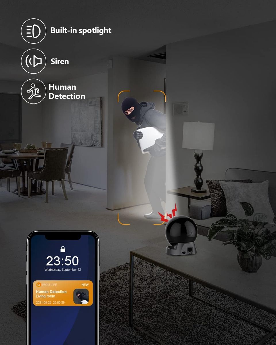 Imou WLAN IP Kamera Überwachungskamera 360°, Bewegungsverfolgung & Personenerkennung, Geräuscherkennung, Nachtsicht 10m, Alexa kompatibel, 4MP-Auflösung, 2-Wege-Audio, Datenschutzmodus, 2,4GHZ