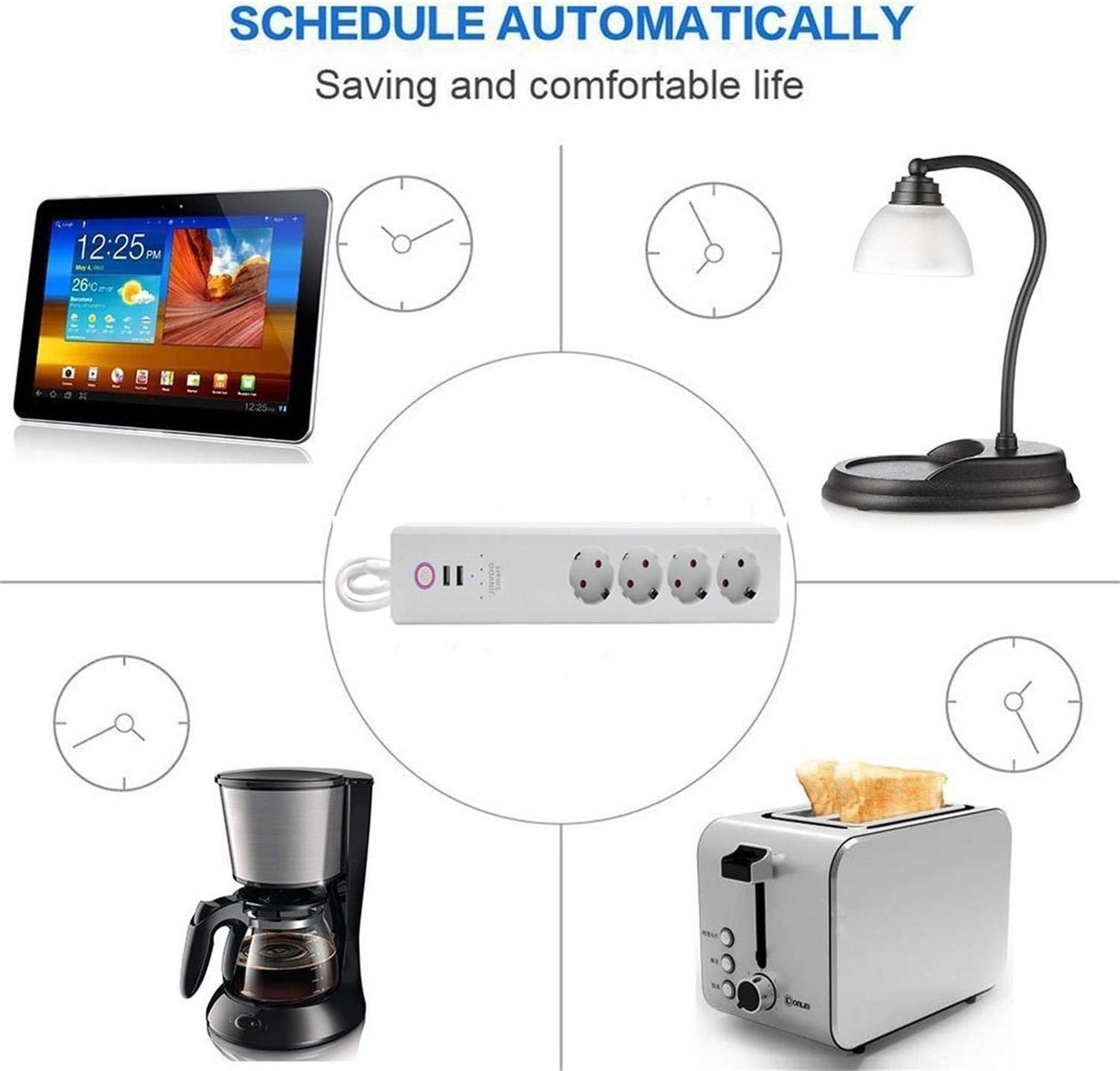 Jinvoo Smart SM-SO306-2A Steckdosenleiste, 4x Typ F (EU) Steckdosen, 2x USB-Schnellladung, Überspannungsschutz, WLAN, App-Fernbedienung, Timer, kompatibel mit Alexa & Google Assistant, EU