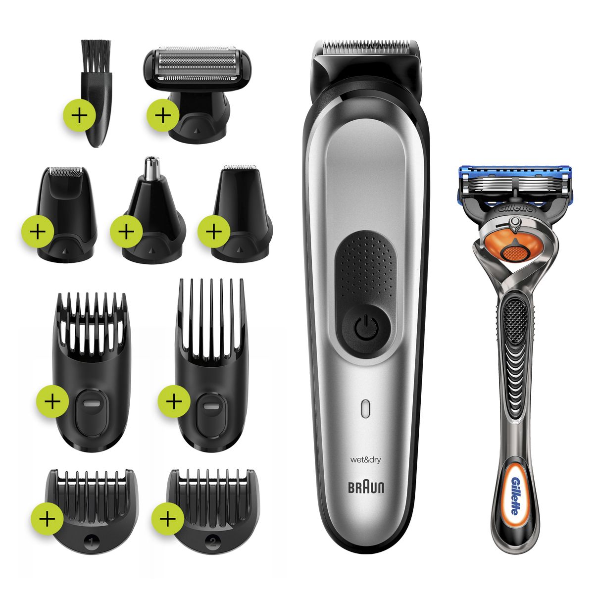 Braun beard trimmer/hair clipper men, trimmer/hair clipper & shaver, 10-in-1 set for beard, face, head, body, ears and nose, MGK7220, gray/silver MGK7220 Single