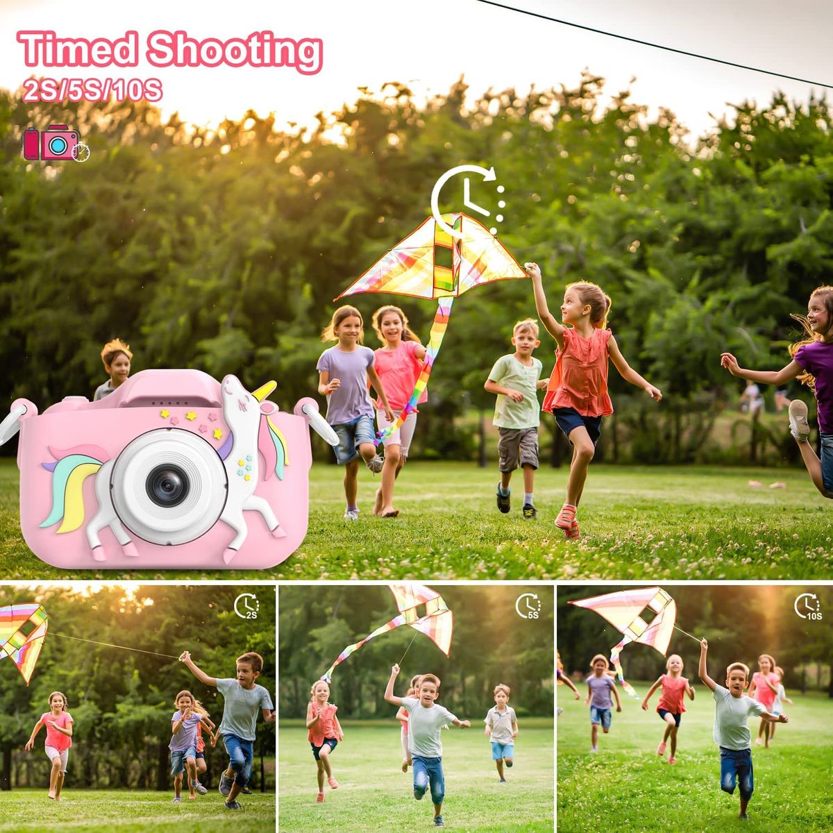 Dwfit Kinder Kamera, Digitalkamera für Kinder,Selfie 1080P HD-Videospielzeugkamera mit 32G Karte,Geschenk für 3-12 jährige Mädchen und Jungen Pink-Unicorn