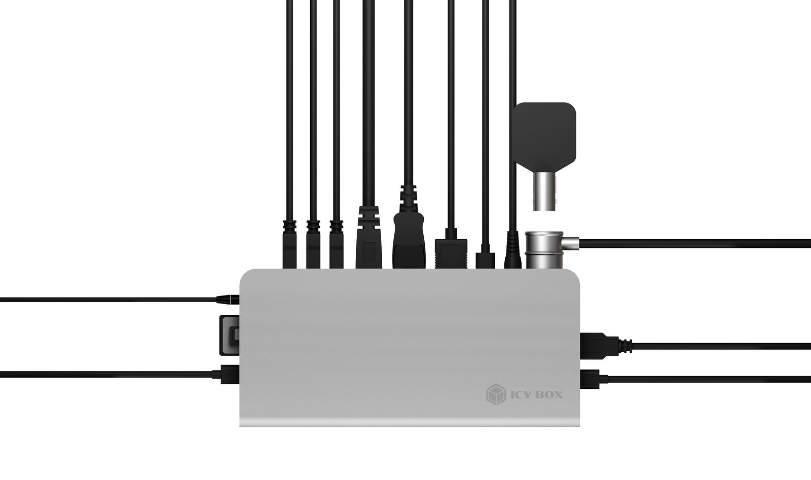 ICY BOX IB-DK2408-C Dockingstation USB Type-C, USB 3.2 Gen 1, HDMI & DisplayPort 4K@60, Gigabit LAN, Kartenleser, 100W PD, Schwarz/Silber, EU