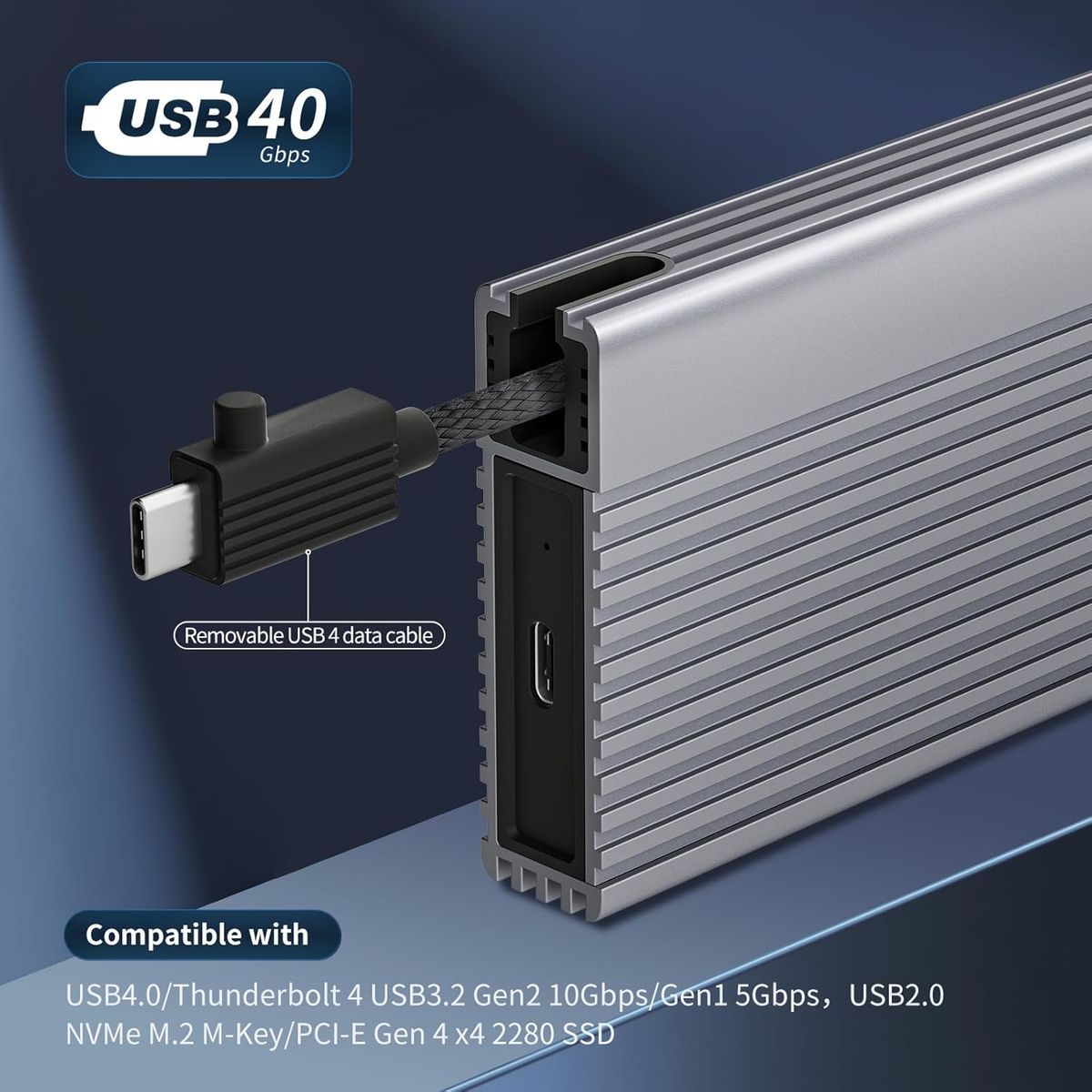 ZIKE 40Gbps M.2 NVMe SSD Gehäuse USB4.0 bis zu 3811MB/s Aluminiumgehäuse Z666, kompatibel mit Thunderbolt4 M.2 M-Key 2280, USB4 USB3.2 Gen2/Gen1 PCI-E Gen 4x4 werkzeuglose Installation