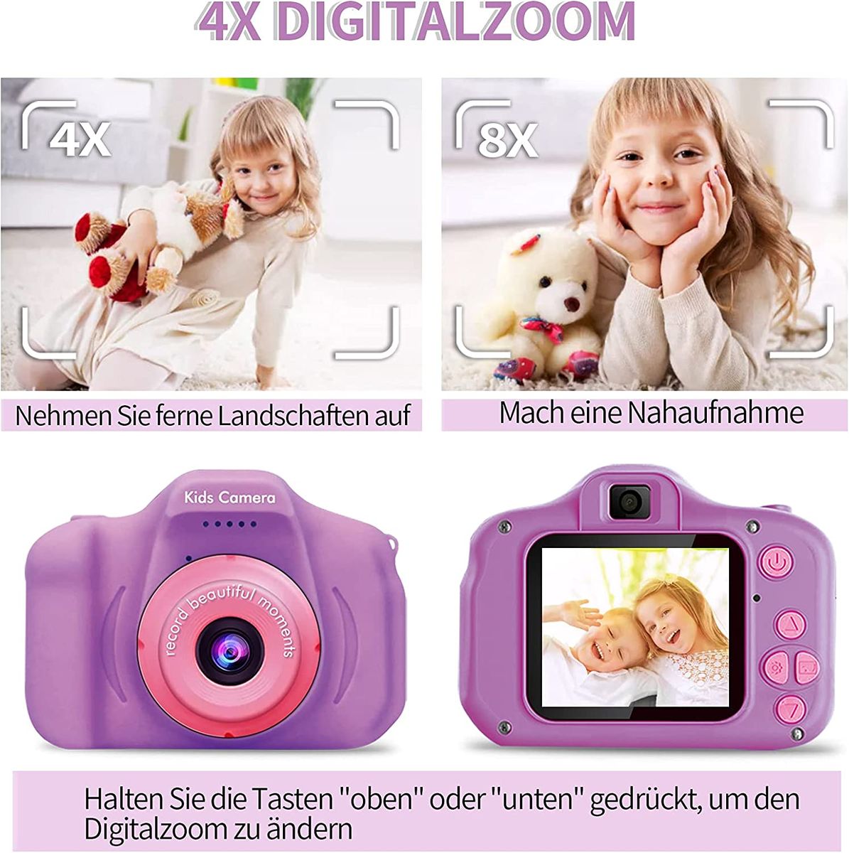 YOKISS Kinderkamera, Kamera Kinder für 3 bis 12 Jahre Alter Jungen und Mädchen, 2,0 Zoll Digitalkamera Kinder, 1080P HD/32G TF-Karte, Fotoapparat Kinder Geburtstag - Violett purple