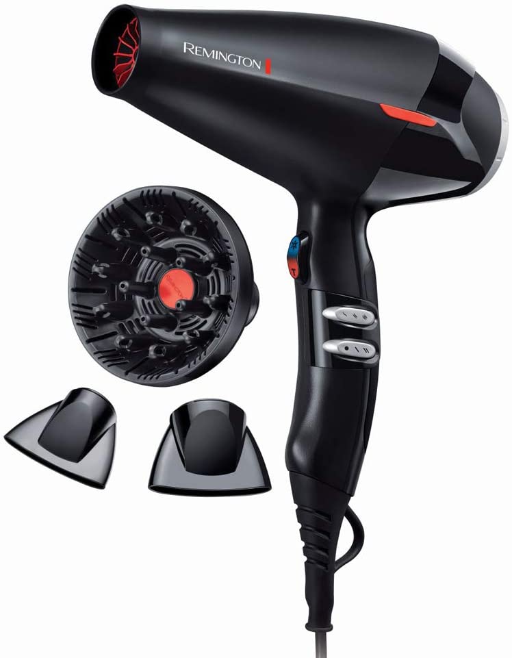 Remington hair dryer ionic Salon Collection (160 km/h turbo airflow, 14 different settings: Turbo / heat / cold / & blower settings, 2 styling nozzles + diffuser, AC9007