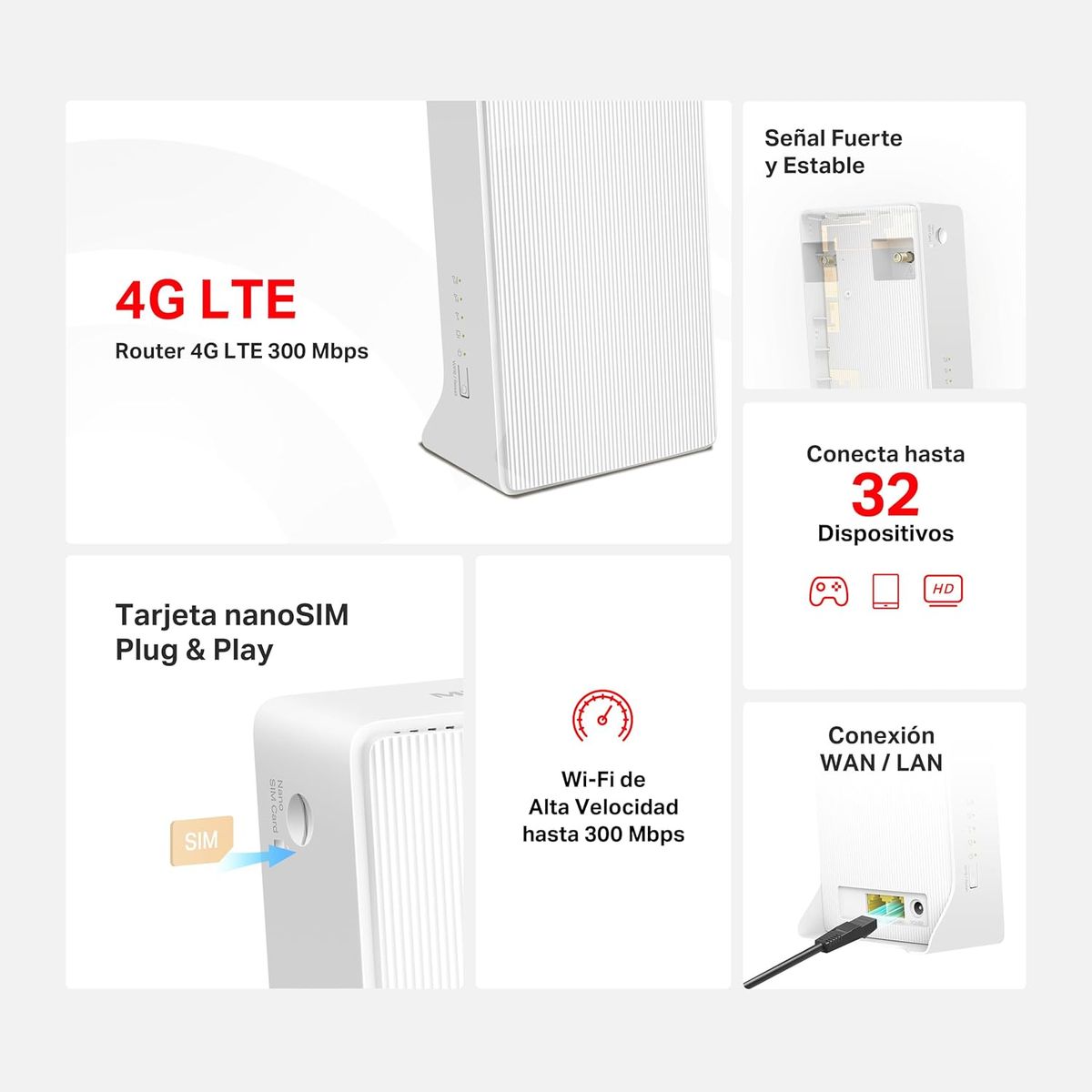 Mercusys MB110-4G - 4G Cat4 Router, WLAN N300 Mbps, NanoSIM-Slot, LAN/WAN-Port, QoS, ohne Konfiguration, verbindet bis zu 32 Geräte V1