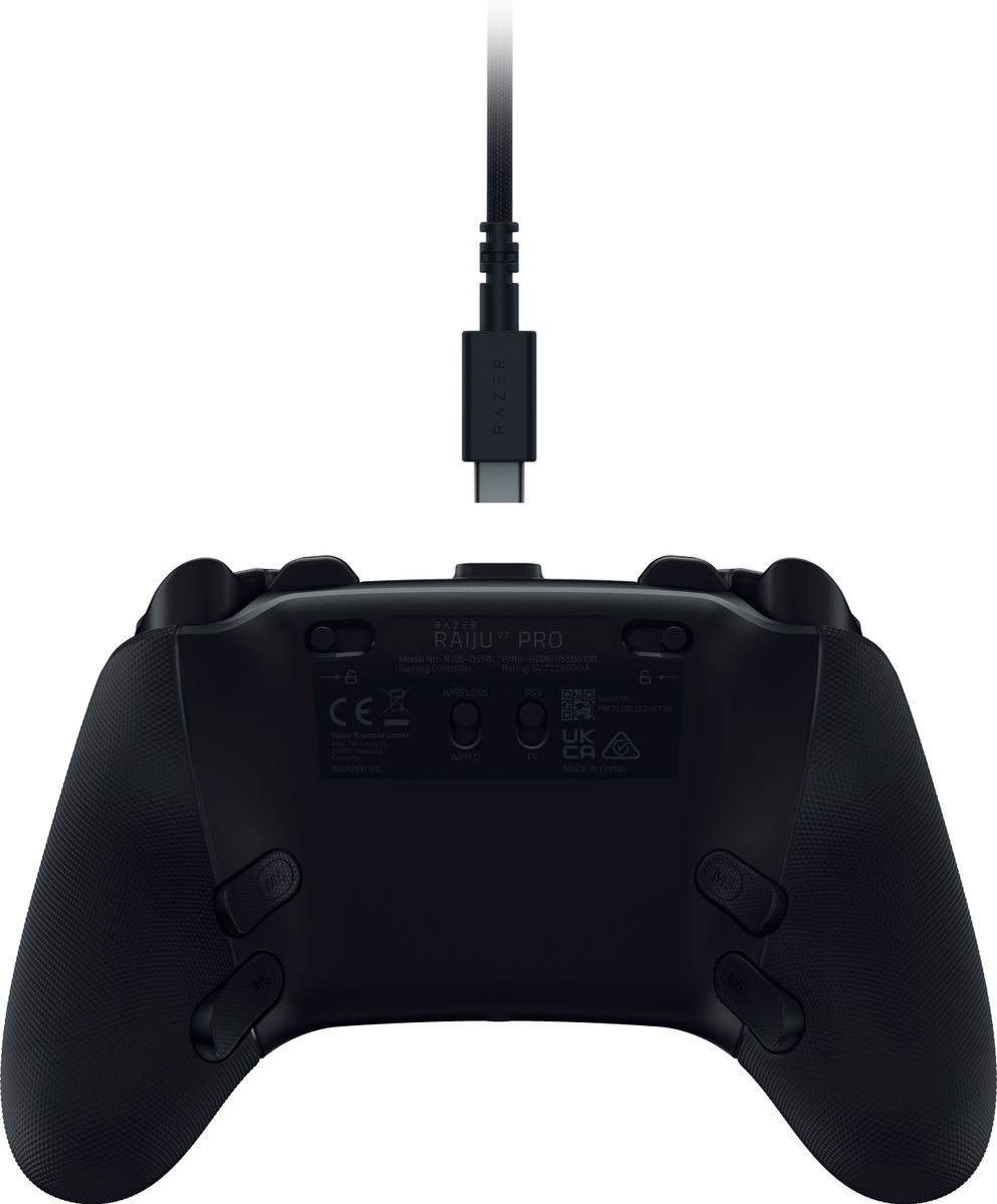 Razer Raiju V3 Pro Kabelloses & Verkabeltes Gamepad RF/USB-C, TMR-Analogsticks, 6 programmierbare Tasten, 36 h Akku, Schwarz, PS5 & PC