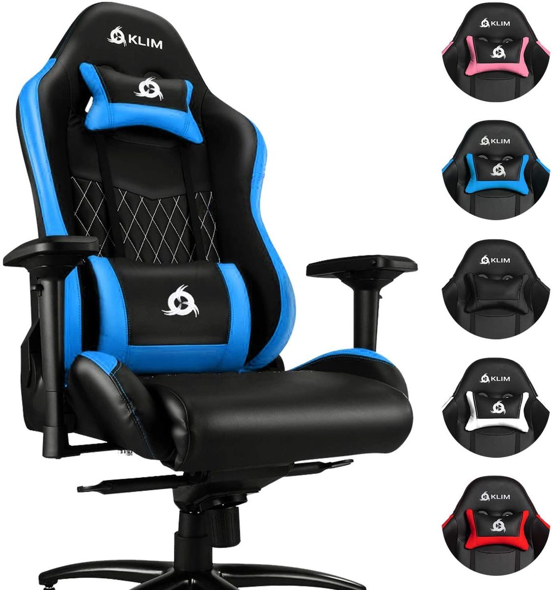 KLIM Esports - Gaming Chair + Leatherette and Premium High Quality Materials + Reclining Gamer Chair + Ergonomic with Lumbar and Neck Cushion + Blue Gaming Chair