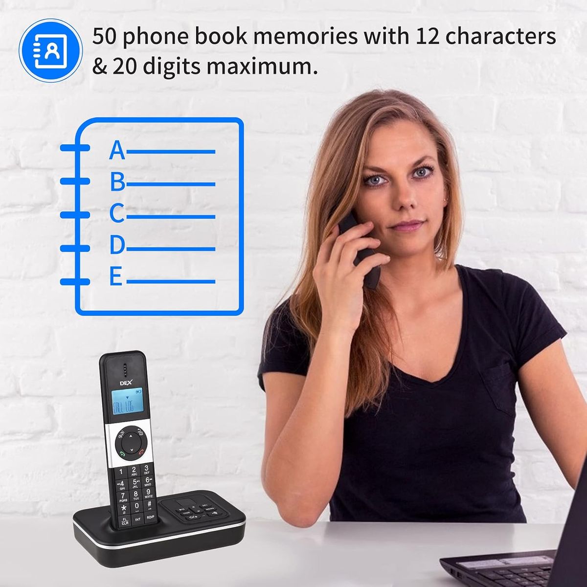 Bisofice D1002 Telefon Schnurlos 3 Mobilteile mit Anrufbeantworter, Anrufer-ID/Anklopfen, 1,6-Zoll-LCD-Bildschirm, 16 Sprachen, Schnurlostelefon für Büro- und Heimkonferenzen