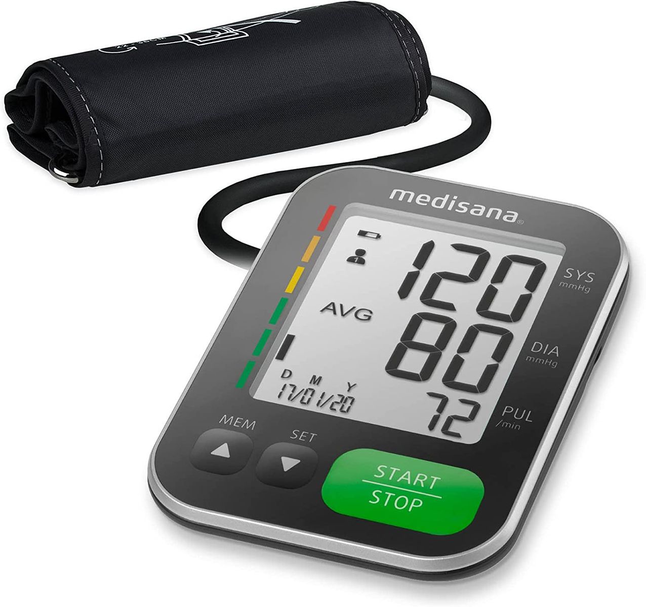 Medisana BU 565 Oberarm-Blutdruckmessgerät, Arrhythmie-Anzeige, WHO-Ampel-Farbskala, IHB-Funktion, für präzise Blutdruckmessung und Pulsmessung mit Speicherfunktion während des Aufpumpens ohne Bluetooth