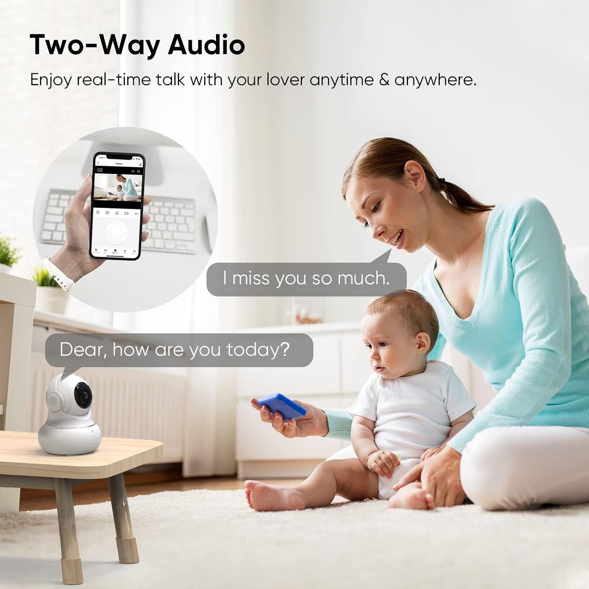 Crzwok Indoor Camera, 1080P Home Security Camera, Pet Camera with Phone App,Night Vision, Motion Detection, 2-Way Audio, 360 Degree WiFi Camera Wireless for Baby/Dog/Nanny, Work with Alexa(White)