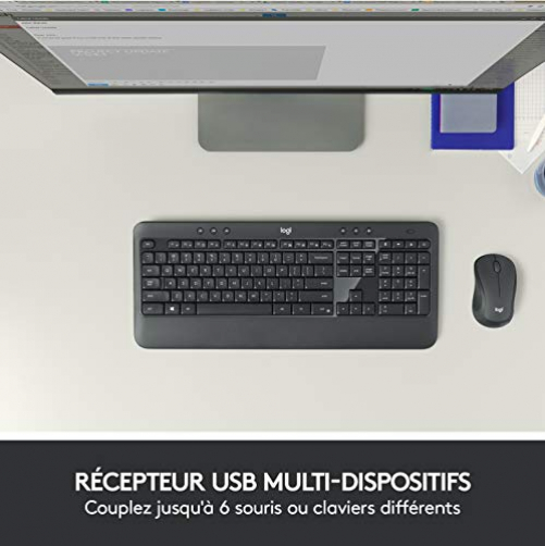 Logitech Advanced MK540 USB Deskset Tastatur Maus schwarz weiß FR-Layout