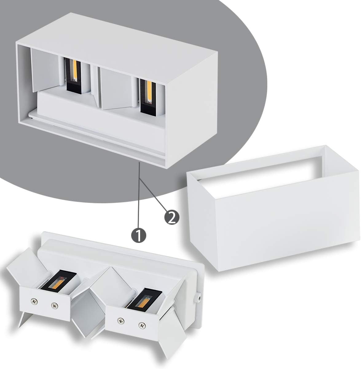 Dr.lazy 20W Dekorative Wandlampen,wasserdicht IP65 LED-Wandbeleuchtung im Innen-und Außenbereich, Einstellbarer Lichtstrahl, Außenwandleuchten 4000K Naturweiß (Weiß/Naturweiß) Dr.lazy 20W Dekorative Wandlampen,wasserdicht IP65 LED-Wandbeleuchtung im Innen-und Außenbereich, Einstellbarer Lichtstrahl, Außenwandleuchten 4000K Naturweiß (Weiß/Naturweiß)