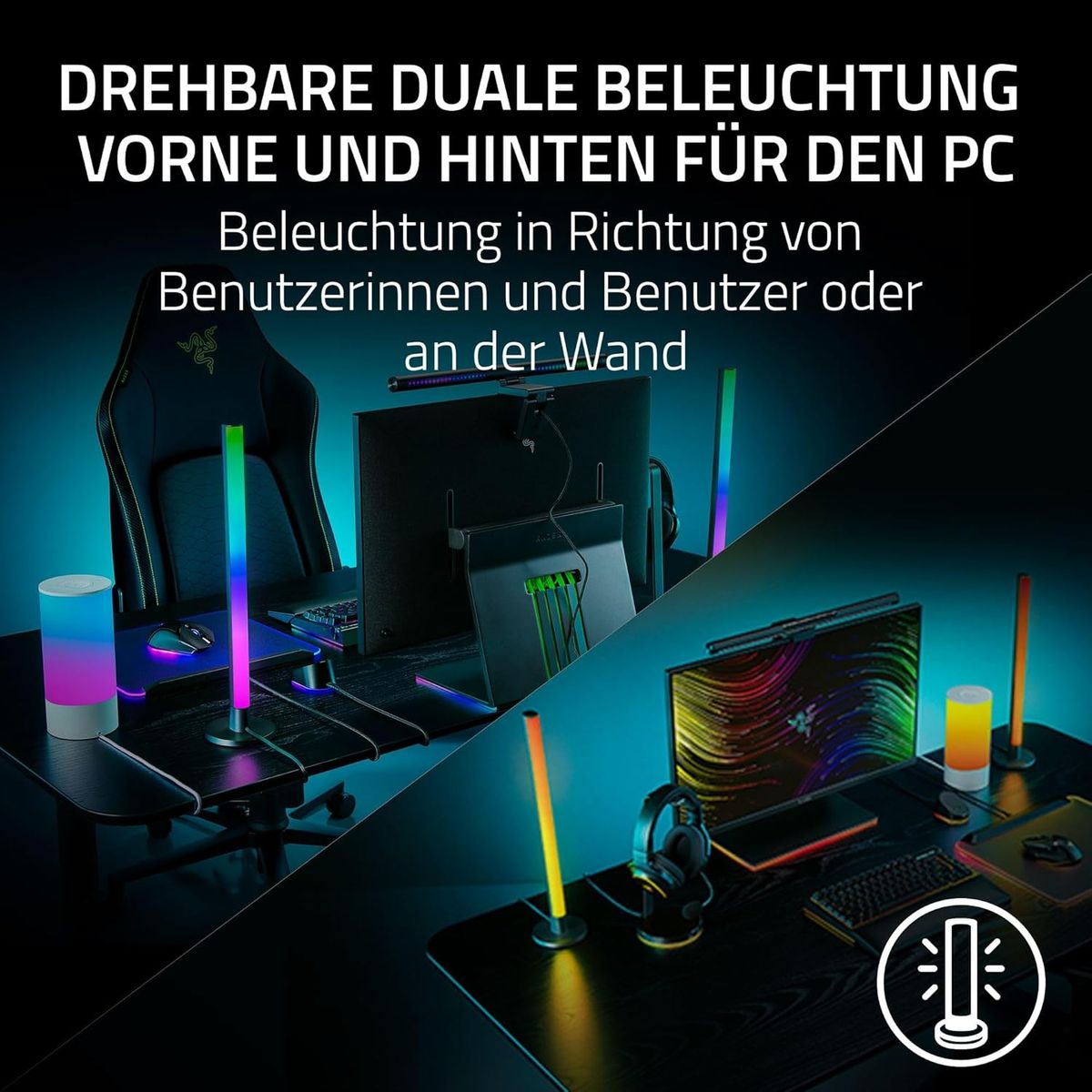Razer Aether Standing Light Bars - RGB LED-Lichtleisten für Gamer mit USB-C Anschluss (40cm x 3,2cm, Chroma RGB, Kompatible mit Matter, Google und Alexa, Individuell einstellbar) Schwarz