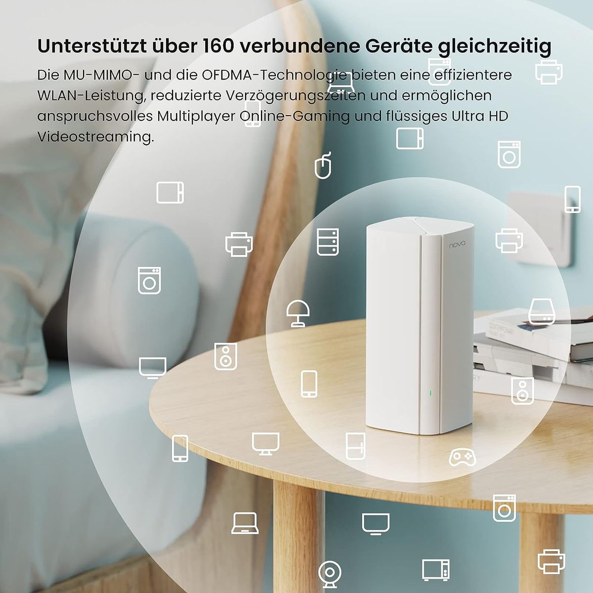 Tenda Nova MX12 Mesh WLAN WiFi 6 System - AX3000 Dual Band WLAN Mesh System - Reichweite bis zu 260m² & 160 Geräte - 3X Gigabit Port - Ersetzt WLAN Router & Repeater - Kompatibel mit Alexa - 1er-Pack 1er Pack MX12