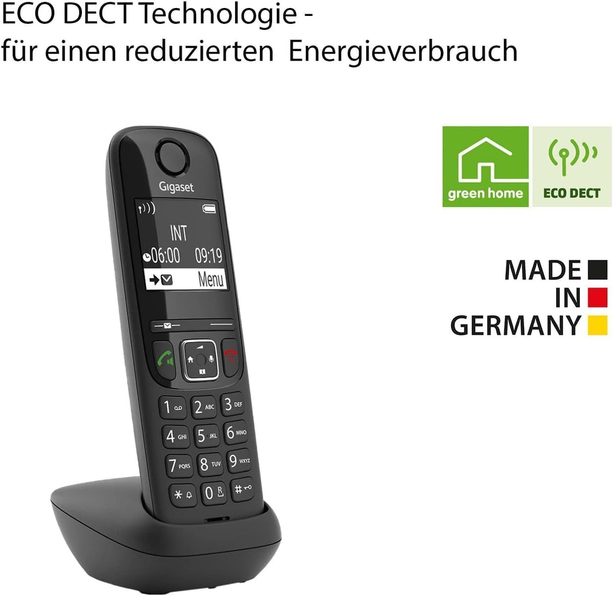 Gigaset AS690HX - Schnurlostelefon für Router & DECT-Basis, Fritzbox-kompatibel, - Freisprechfunktion, großes Display, große Tasten - Festnetztelefon, schwarz
