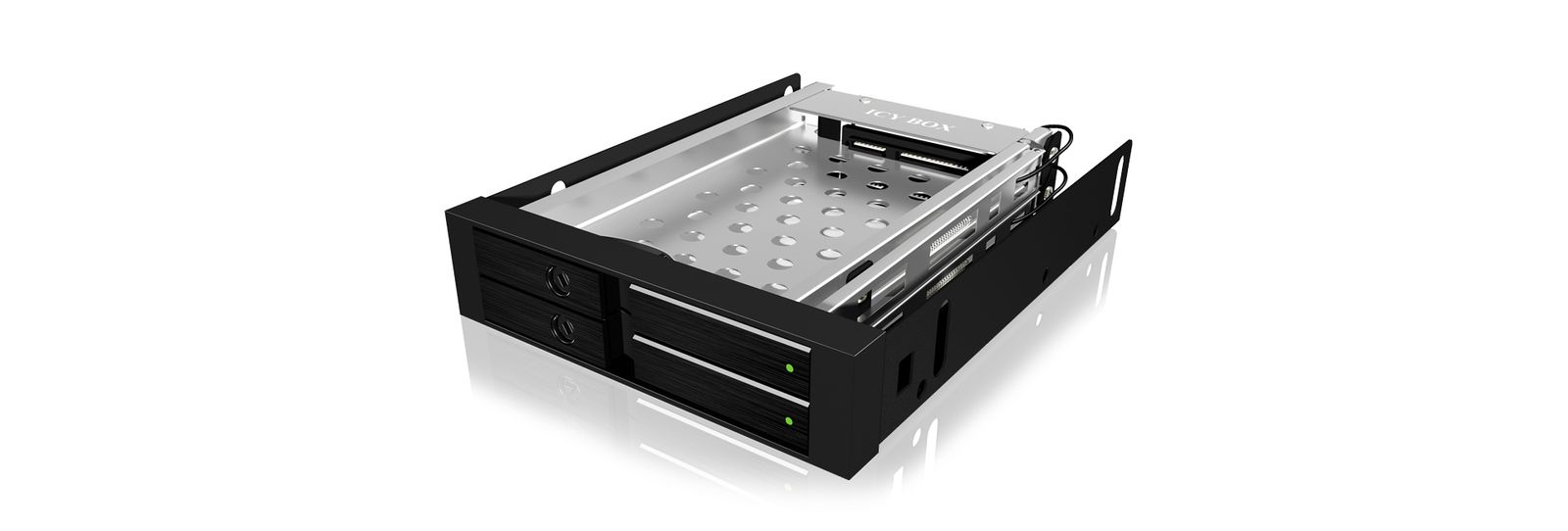 ICY BOX IB-2227StS 2-bay 2,5" SATA Mobile Rack für 3,5" Schacht, Hot-Swap, 6 Gbit/s, Sperrschloss, schwarz, optional 30 mm Lüfter