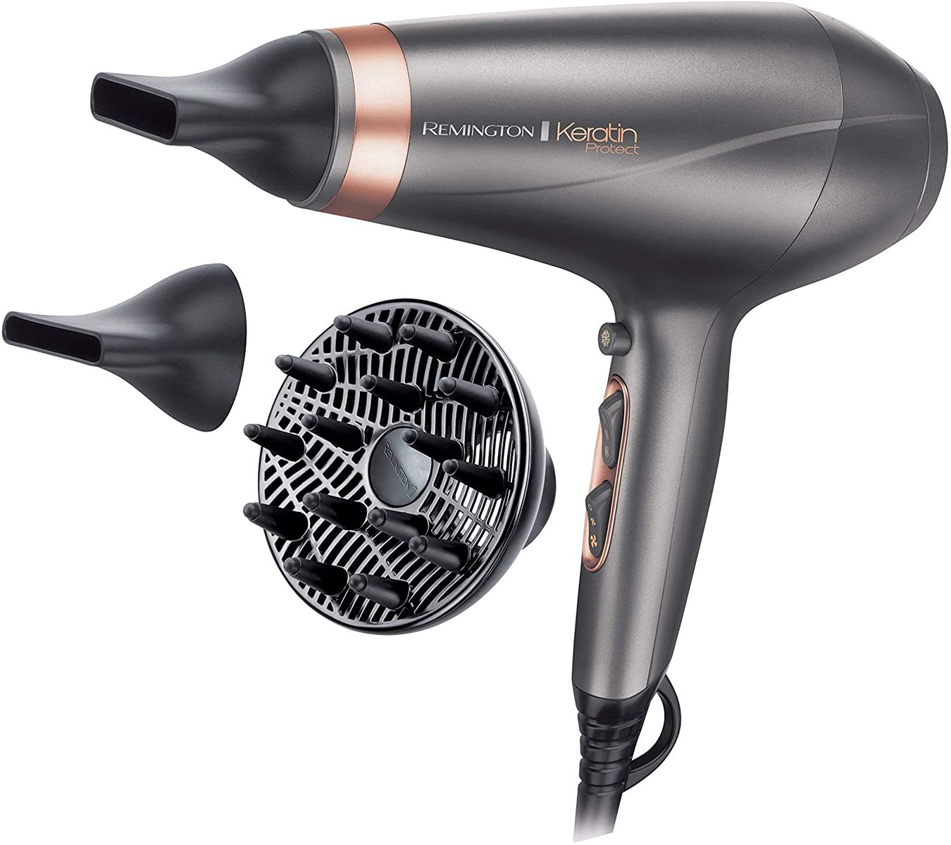 Remington Hair Dryer Professional Ionic Keratin Protect (2200W, 150km/h, 3 styling attachments, enriched with keratin and almond oil, ionic care - anti-frizz, long-lasting AC motor) AC8820