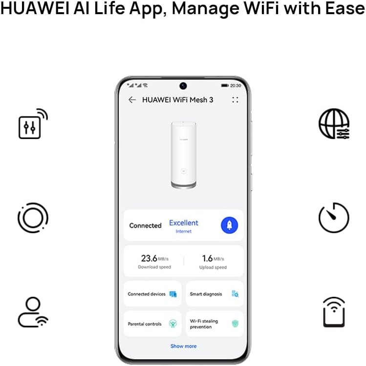 Huawei WiFi Mesh 3, système WiFi simultané Double Bande de Vitesse jusqu'à 2976 Mbit/s, AX3000 pour Une Couverture jusqu'à 600 m², Smart Roaming Multi-étages Blanc