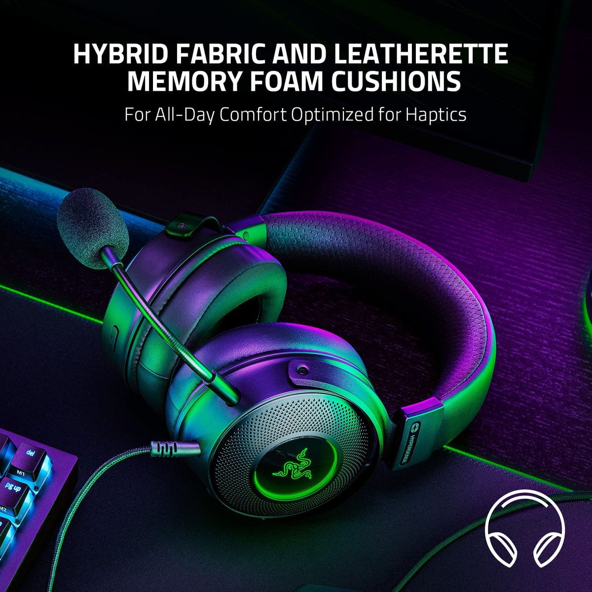 Razer Kraken V3 HyperSense Gaming Headset Virtual 7.1 Surround-Sound USB Chroma RGB for PC Mac PS Black