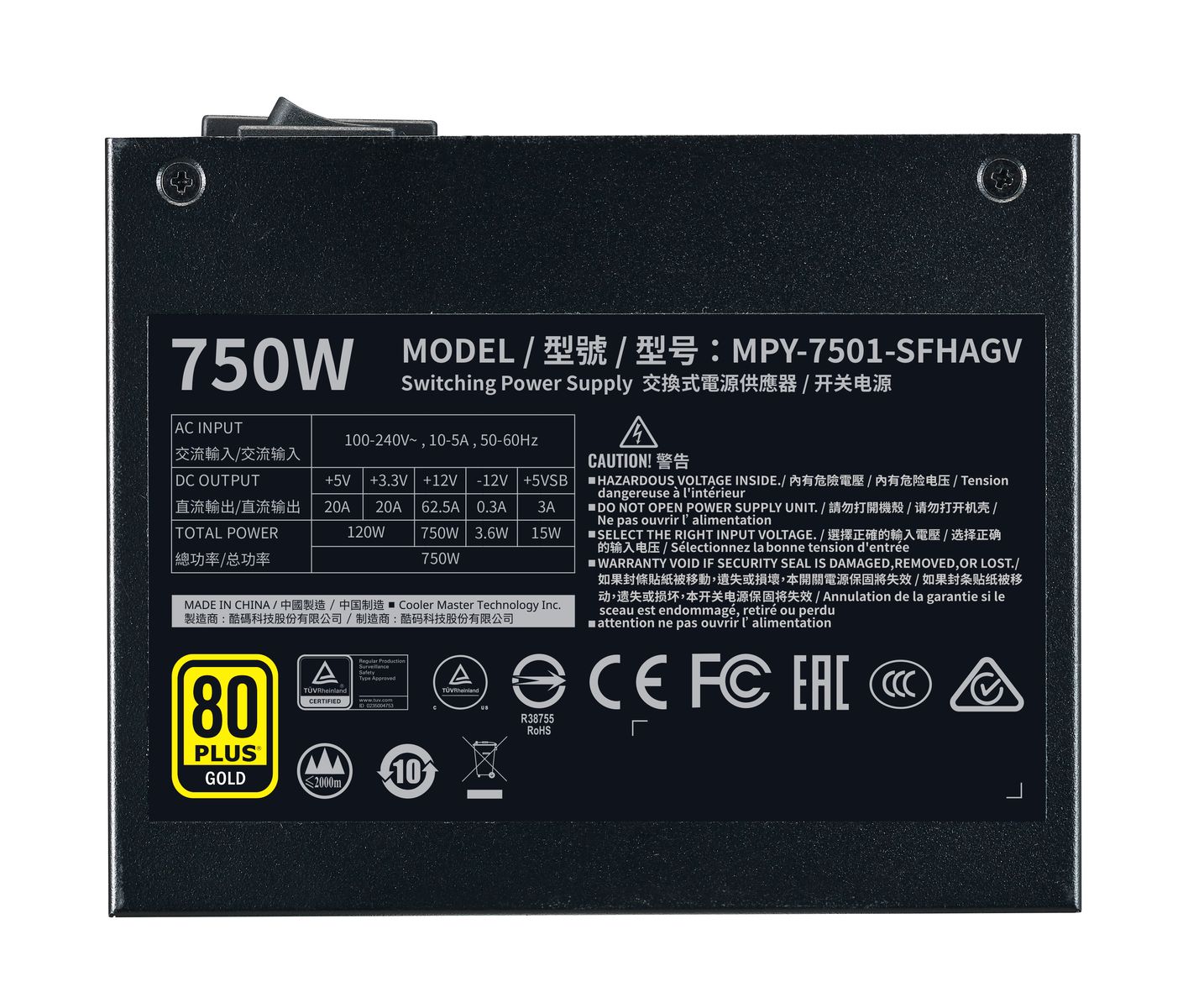 Cooler Master V750 SFX Gold Netzteil 750 W Vollständig modular 80 PLUS Gold 24-pin ATX 4x PCIe 6+2pin 8x SATA Schwarz