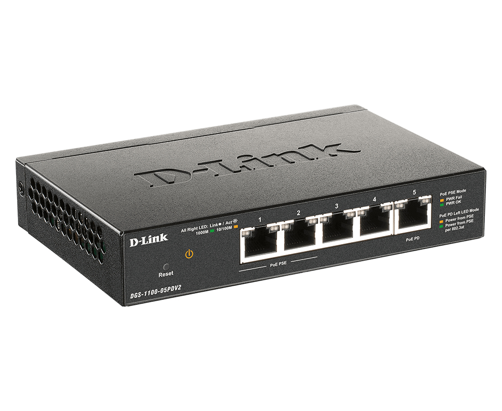 D-Link DGS-1100-05PDV2 Netzwerk-Switch Managed Gigabit Ethernet (10/100/1000) Power over Ethernet (PoE) Schwarz