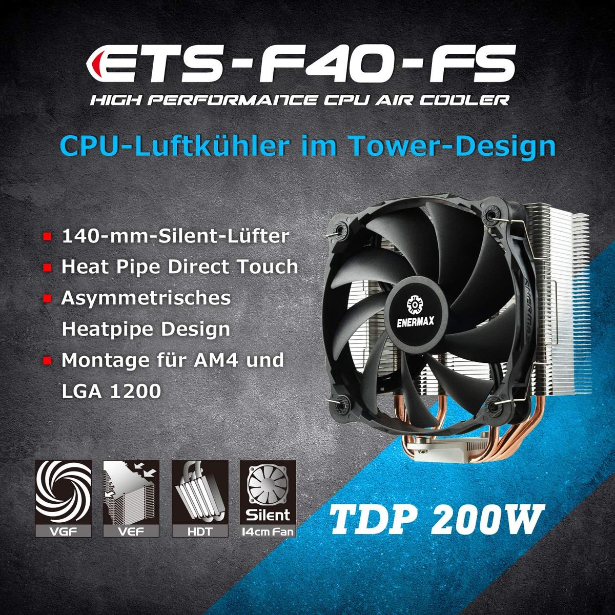 Enermax ETS-F40-FS Computerkühlsystem Prozessor Kühler 14 cm Aluminium, Schwarz