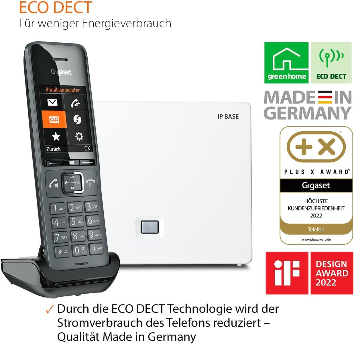 Gigaset Comfort 520A IP Base - DECT-Basis-Station mit Telefon und Anrufbeantworter, bis zu 6 Mobilteile, VoIP, Zugriff auf Google & Office 365-Kontakte [Kompatibel in DE, IT, FR, NL, BE, Che, AUT] 1 Telefon mit AB und IP BASE