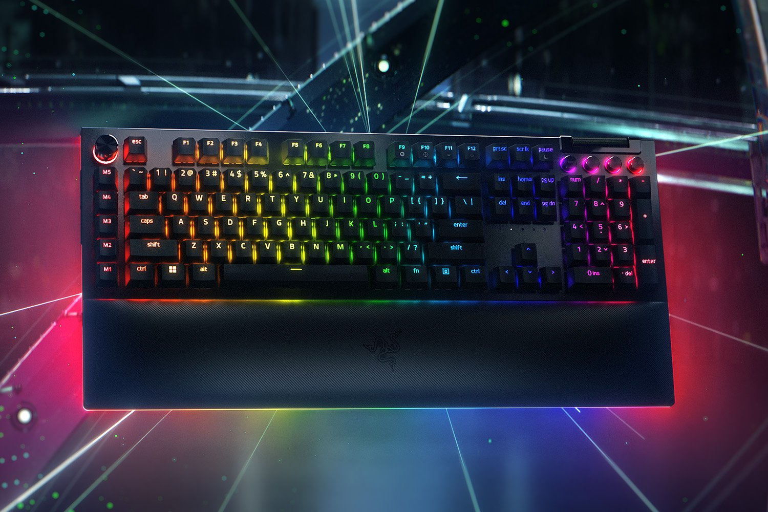 Razer BlackWidow V4 Pro Gaming Keyboard 8 Macro Keys Media Buttons Command Dial Yellow Switches Chroma RGB USA Layout QWERTY ISO